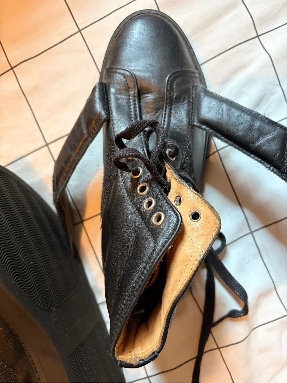 Carven Black Leather High-Top Sneakers, Size 36 Size 6 (minimalist design)